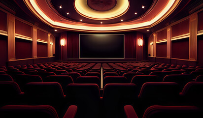 Cinema theater empty indoor. Film projection. Movie event festival show.