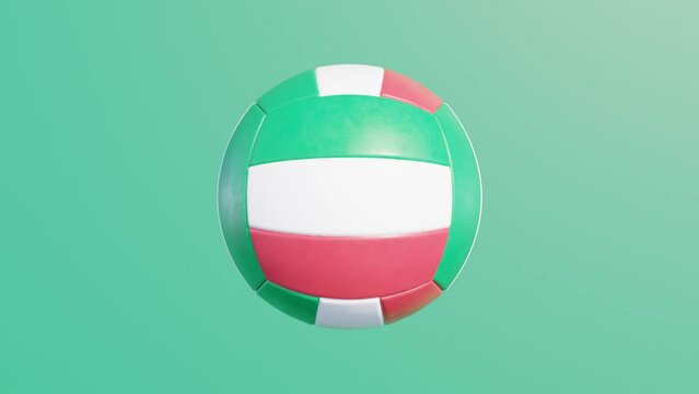 Volleyball ball rotates on a green background. Simple 3d object animation. Realistic sport equipment render