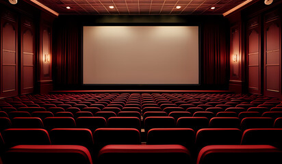 Cinema theater empty indoor. Film projection. Movie event festival show. - obrazy, fototapety, plakaty