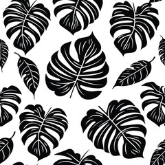 Vector Seamless Watercolor Pattern colorful Design a colorful vintage background with  hand-drawn a black and white pattern monstera leafs
