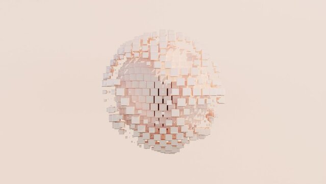 Abstract 3D render: Sphere Composed of Smaller Cubes, Creating Surface Animation by Changing Cube Sizes