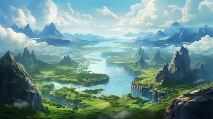 A fantasy landscape with a hyper zoomed perspective