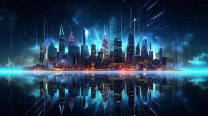 A futuristic city skyline with holographic elements for tech enthusiasts