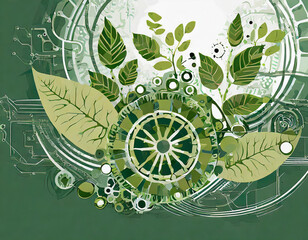 Eco-Friendly Technology abstract representation of sustainable technology with leaves intertwining...