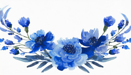 frame with blue flowers, navy blue design watercolor