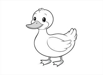 a cartoon duck on a white background, line art