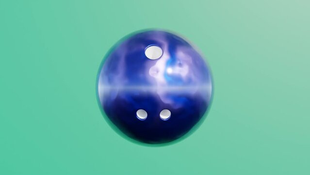 Bowling ball rotates on a green background. Simple 3d object animation. Realistic sport equipment render