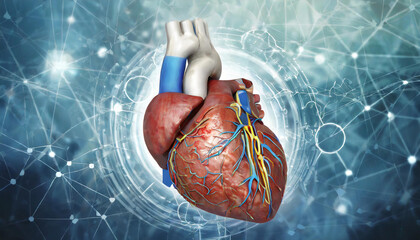 Human heart anatomy on medical background. 3d illustration..