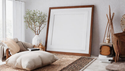 Mockup frame in home interior background, 3d render