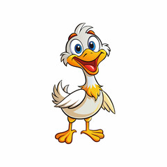 A Happy Cartoon Young Goose on White Background
