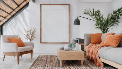 Mockup frame in home interior background, 3d render