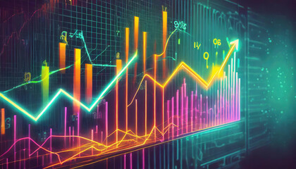Neon stock market graph on digital board