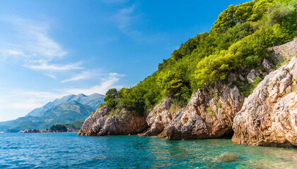 Rocky coast of the Adriatic Sea in Montenegro, beautiful seascape