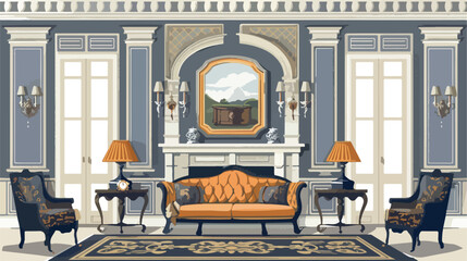 Living room interior in classic style. flat vector isolated - obrazy, fototapety, plakaty
