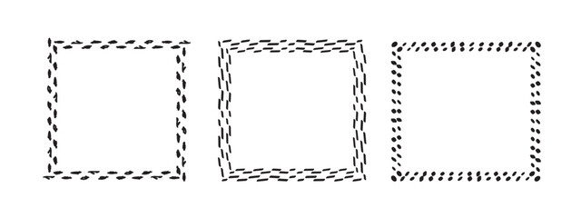 Square frames doodle set,hand-drawn monograms.Edgings and cadres with simple sketchy design elements.Isolated. Vector illustration.