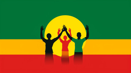 Group of Guinea people gathering hands vector silhouette, unity or support idea, hand gathering silhouette on Guinea flag, teamwork and togetherness concept, union of society
 - obrazy, fototapety, plakaty