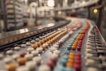 Obraz premium Describes the journey of a pill from production in a pharmaceutical laboratory to sale and dispensing at a pharmacy.