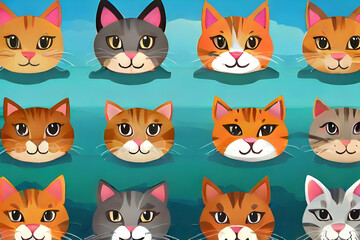 set of funny cartoon cats  pet, cute, funny, fox, animals,Ai generated 