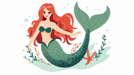 Mermaid illustration flat vector isolated on white backgroud
