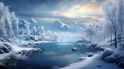 Mystical winter landscape evoking yuletide charm and fantasy. - obrazy, fototapety, plakaty