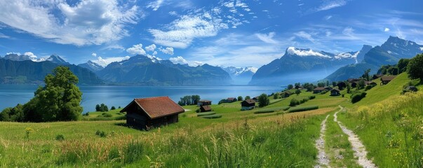 An amazing scenery of the lake and mountains