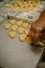 The cake dough has been molded into a love shape. This cake is a type of 