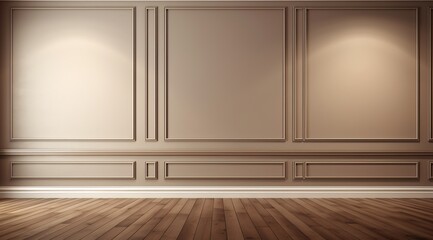a wall with molding and a wood floor