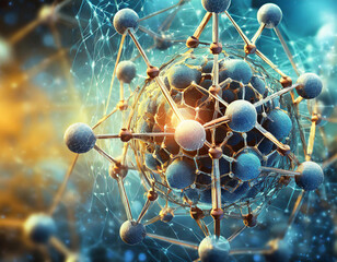 Atoms molecules on abstract background. 3d illustration. - obrazy, fototapety, plakaty
