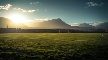 Midnight Suns Enchanting Glow on a Secluded Hurling Ground in the Irish Countryside - obrazy, fototapety, plakaty