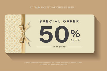 Gift voucher coupon discount with Gold ribbon Luxury modern Gold and Black, promotion for luxury hotel resort and spa travel, elegant beauty, clinic, cosmetic, e-commerce promotion, vector template