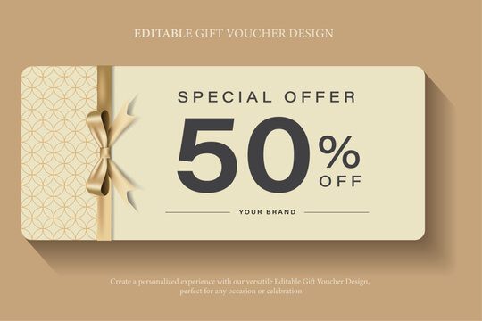 Gift voucher coupon discount with Gold ribbon Luxury modern Gold and Black, promotion for luxury hotel resort and spa travel, elegant beauty, clinic, cosmetic, e-commerce promotion, vector template
