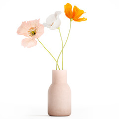 Bouquets of wildflowers with poppy in a vase isolated on white background