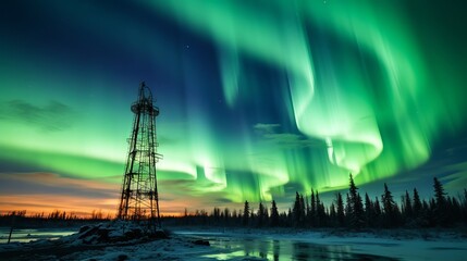 A uap illuminated by the ethereal colors of the northern lights