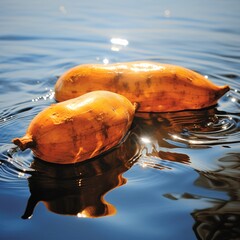 two squash floating in water