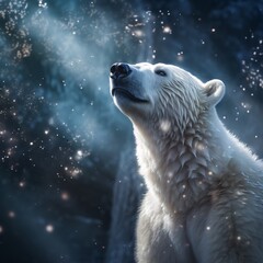 a polar bear looking up