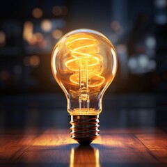 a light bulb on a wood surface