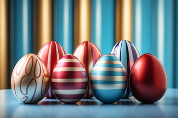 a group of eggs with different colors