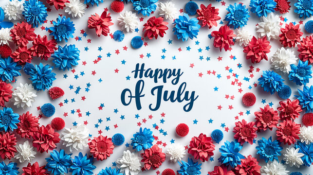 Happy 4th of July USA Independence Day celebrate banner with american flag brush stroke background and hand lettering greetings. United States national holiday vector illustration.