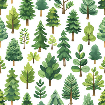 Vector Seamless Watercolor Pattern colorful Design a colorful vintage background with fir trees bamboo forest
