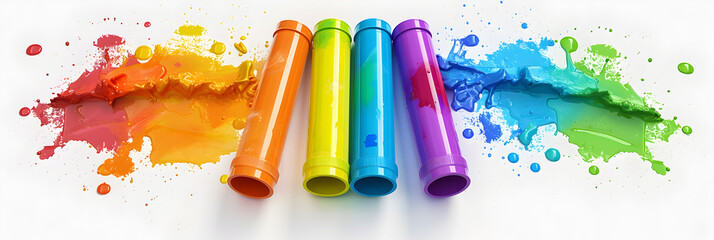 Group of Bright Plastic pipes on White Background