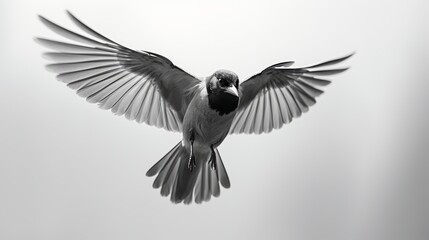 A closeup of a monochrome bird in flight - obrazy, fototapety, plakaty