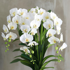 白い胡蝶蘭の花束。ブーケ。祈り。追悼