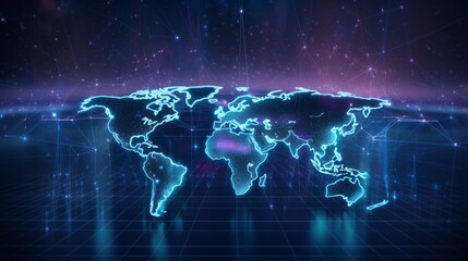 Naklejka premium A world map with a futuristic holographic effect