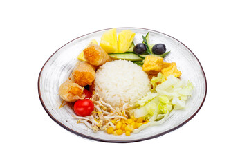 Japanese Cuisine - Shrimp Tempura with Rice and Vegetables