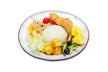 Japanese Cuisine - Shrimp Tempura with Rice and Vegetables