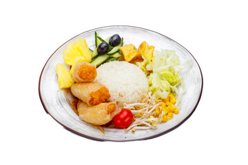 Japanese Cuisine - Shrimp Tempura with Rice and Vegetables