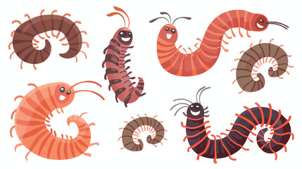 Cartoon happy millipedes Flat vector isolated on white