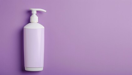 Shampoo pump in a white bottle with a purple backdrop