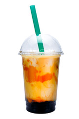 Orange smoothie with whipped cream and whipped cream isolated on white background