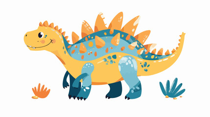 Cartoon happy stegosaurus Flat vector isolated on white
